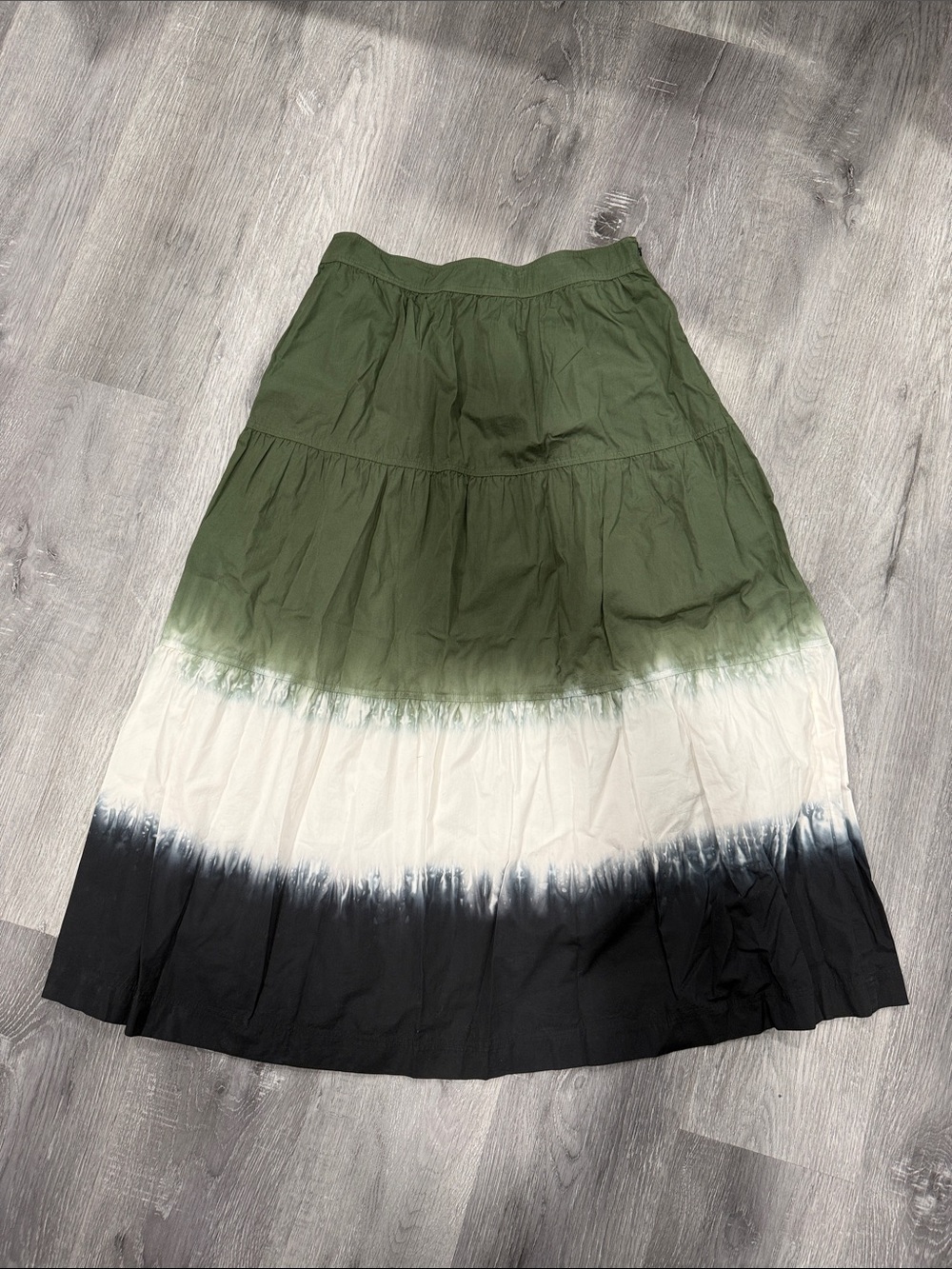 Derek Lam Olive, White & Black Dip-Dye Tiered Maxi Skirt